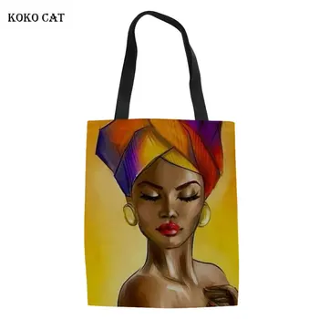 KOKO CAT, Сумки-Тоут Большой Емкости на Плечо для Черных Женщин, Дизайнерские Сумки в Африканском Стиле для Девочек, Женские Складные Сумки для Покупок