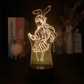 Waifu Mai Sakurajima Японское Аниме, Манга, 3D Ночник для Декора Спальни, Милый Цветной Подарок на День Рождения, Светодиодная Лампа, Детский Прекрасный Подарок