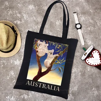 Koala Be My Eucalyptus Tree, черные холщовые простые сумки для покупок с милыми мультяшными животными, Модная повседневная сумка для девочек