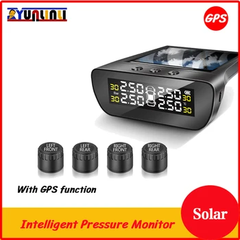 YUNLINLI Солнечная Энергия GPS Монитор давления в шинах Цифровой ЖК-дисплей Сигнализация Датчик давления в шинах Система контроля давления в шинах