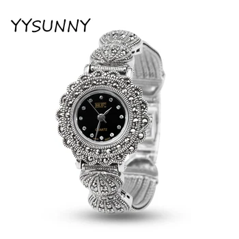 YYSUNNY Модные круглые наручные часы в форме Солнца для женщин из стерлингового серебра S925 пробы, женский Элегантный плетеный браслет, ювелирные аксессуары