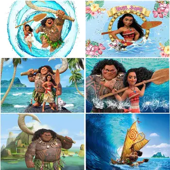 Фоны с изображением Моаны с океаном из мультфильма Диснея для девочек, принцессы, фоны для фотосъемки Дня рождения, Душа ребенка, украшение вечеринки, баннер