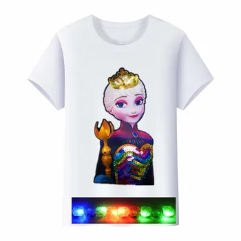 Хлопковая футболка для девочек, новая модная жилетка с принтом принцессы с героями мультфильмов, детский топ с круглым вырезом, светящаяся водонепроницаемая лампа 2023, футболки