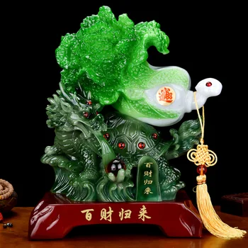 Скульптура из смолы китайской капусты Фэн-шуй, Имитация нефритового Орнамента, Статуя китайского домашнего декора, Поделки на удачу и деньги, Офисный подарок