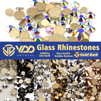 VDD 1440Pcs SS4-SS20 Стеклянный Кристалл AB Rose Без Исправлений, Стразы, Золотые Плоские блестящие стразы, Камни, Аксессуары для дизайна ногтей DIY