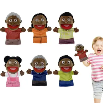 Семейные ручные куклы, черные куклы для детей, 6 шт., театральные куклы для членов мультикультурной семьи с подвижным ртом для рассказывания историй