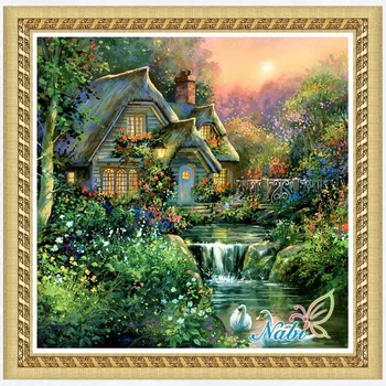  5d Полная алмазная картина Пейзаж Лесной дом Вышивка крестиком Мост лебедь Наборы мозаики Изделия Ручной работы