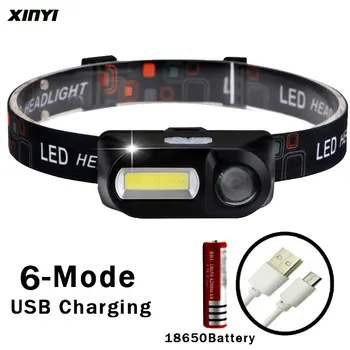 5000LM USB перезаряжаемый светодиодный налобный фонарь COB + XPE для ночного бега, головной фонарь, фонарь для рыбалки, кемпинга, использование батареи 18650