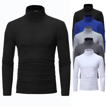 Новая Модная базовая футболка Для мужчин, приталенный вязаный пуловер с высоким воротом, свитер с высоким воротом, топы, рубашка