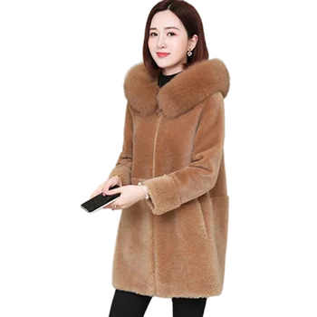 Осенне-зимнее приталенное пальто 2023, однотонное Женское пушистое пальто с длинными рукавами и лацканами, Повседневная меховая куртка