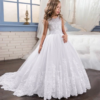 Вечернее платье для девочек-подростков, Белые Детские платья Подружек Невесты Для девочек, Детское Длинное платье Принцессы, Праздничное Свадебное платье