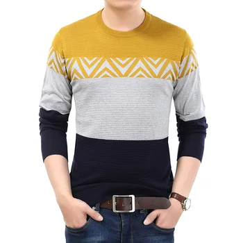 Мужской Свитер в широкую полоску, повседневный клетчатый джемпер из джерси, мужские свитера в стиле пэчворк с длинным рукавом, пуловеры