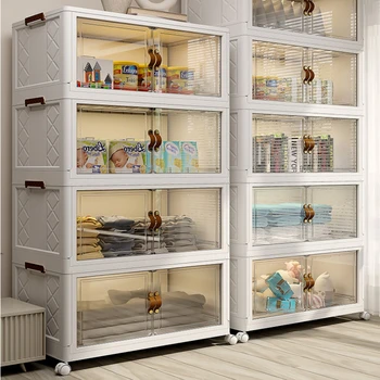 Бытовой Пластиковый Складной Прозрачный Шкаф-Органайзер для хранения многослойных игрушек, закусок, Шкафов на колесиках