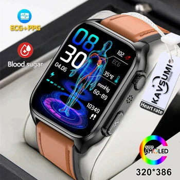 Смарт-часы с Bluetooth-Вызовом Для Мужчин, Часы для измерения уровня глюкозы в крови, Точные Термометры, Частота сердечных сокращений, Водонепроницаемые Спортивные Смарт-часы для Фитнеса