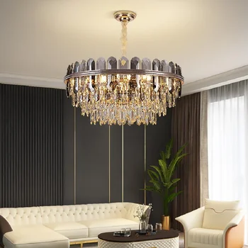 Новая роскошная хрустальная люстра K9, современный декор для гостиной, освещение отеля, светодиодные островные лампы