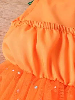 Платье-комбинезон с пайетками в виде тыквы для маленьких девочек на Хэллоуин, без рукавов, с бретелькой на шее и подолом юбки