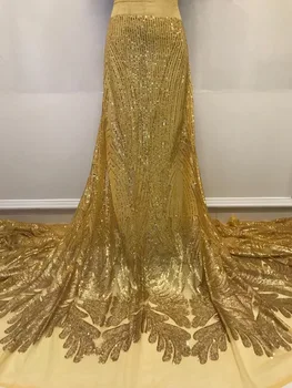 Новейшая золотая Французская Кружевная ткань из Тюля 2023 Года, Высококачественная Нигерийская Ткань, Расшитая Пайетками Для женщин, Вечернее платье
