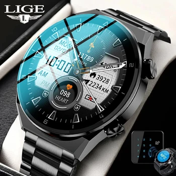 LIGE Смарт-часы Мужские 2022 Бизнес AMOLED 454 *454 HD Экран NFC 320 мАч Водонепроницаемые Умные Часы Мужские Bluetooth Вызов Для IOS Android