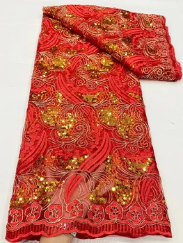 NDPN246 Красный цвет африканская сетчатая кружевная ткань с блестками, хорошее качество, вышитое французское тюлевое кружево для вечеринки и свадебного платья