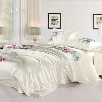 Домашний текстиль Цзяннань стиль принт 16 мм 100% шелк комплекты постельного белья, пододеяльник наволочка постельное белье всего 4шт King size SP1816