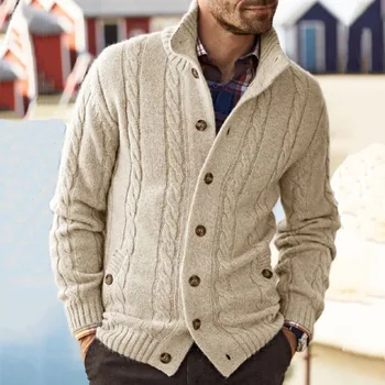 Мужские свитера, вязаный кардиган, осенне-зимний повседневный однотонный вязаный свитер, пальто, трикотаж с длинным рукавом и воротником-стойкой, пальто, мужские M-3XL