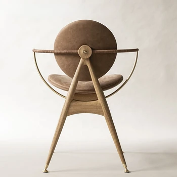 современный дизайнерский обеденный стул wabi sabi из массива дерева и замши круглый обеденный стул с подлокотниками