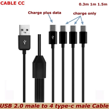 Новый 0,5 м Портативный USB 2,0 Type A Штекер-4/3/2type-c USB 3,1 Штекерный Разветвитель Y Зарядный кабель Для мобильного телефона, мобильного ноутбука, банка