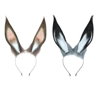 Реалистичная повязка на голову с кроликом, обруч из кроличьей шерсти, головной убор в стиле Лолиты, милые плюшевые ленты для волос для девочек, детские длинные головные уборы с кроличьими ушками