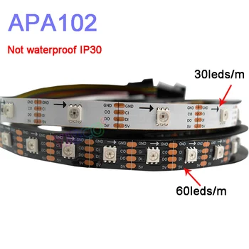5 м/лот APA102 Smart LED pixel strip light; DC5V 30/60 светодиодов/пикселей/м; данные и часы отдельно; IP30/IP65/IP67; светодиодная лента SK9822