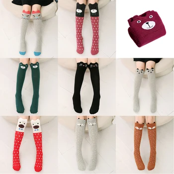Милые мультяшные носки для детей 7-12 лет, Хлопковые носки для девочек с кошачьими животными, носки до колена, Длинные носки до бедра