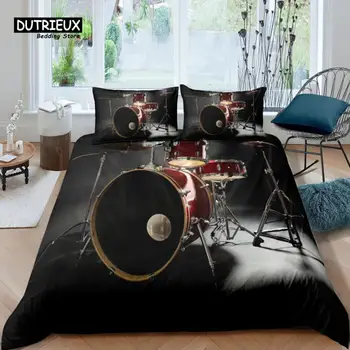 Home Living Luxury 3D Барабанная установка Комплект Постельного белья Музыкальный Пододеяльник Наволочка Королева и Король ЕС/США/AU/UK Размер Одеяла Постельное Белье