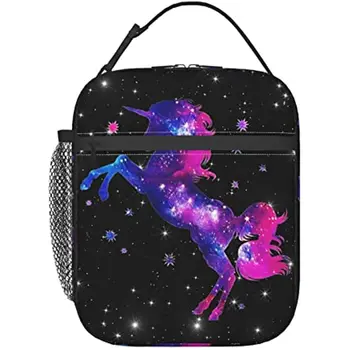 Galaxy Star Unicorn, черная Портативная сумка для ланча, Изолированный Ланч-бокс, Многоразовый холодильник, сумки для женщин, мужчин, дам, взрослых, девочек, работа