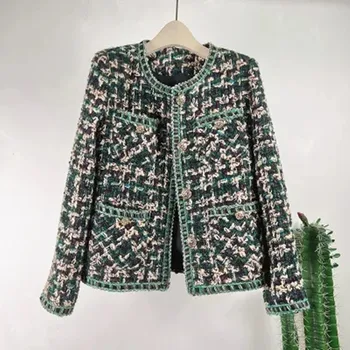DALMAZZO Высококачественная Осенне-зимняя твидовая Шерстяная короткая куртка в клетку для женщин, Модная однобортная одежда Casaco, Женская