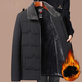 Новая зимне-Осенняя куртка, Мужская Толстая Однотонная хлопковая мужская куртка с длинным рукавом, Большие размеры, Плюс Бархатная куртка, Мужские парки F08