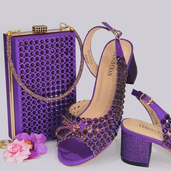 2023 Классическая Изысканная двухцветная сумка и обувь, Большой комплект женской обуви и сумки, украшенный фиолетовыми кристаллами
