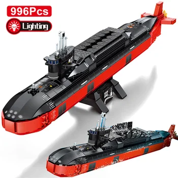 Техническая 996 шт., стратегическая модель атомной подводной лодки, строительные блоки с фигурками, кирпичи, Игрушечное Военное оружие, Военный корабль