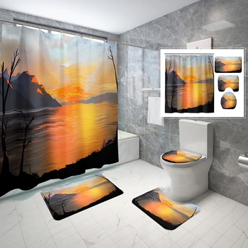 Наборы занавесок для душа Sunrise Art, Минималистичный горный пейзаж, 4 шт., водонепроницаемая занавеска для ванной, нескользящий коврик для ванной, Набор туалетных принадлежностей