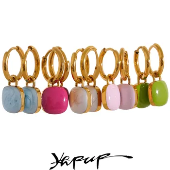 Yhpup, разноцветные эмалевые конфеты, Квадратные серьги-кольца из нержавеющей стали, Женские серьги-кольца с покрытием 18K PVD, стильные летние ювелирные изделия Bijoux