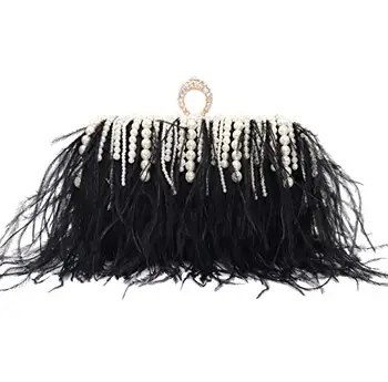 Женская Сумка-тоут из настоящего страусиного пера, сумка для вечернего платья, меховая сумка на плечо, расшитая бисером, сумка для вечеринки, кошелек, клатч
