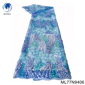 Африканское Тюлевое Кружево 2023, Высококачественная вышивка блестками 5 ярдов, Французская Свадебная сетка, Сетчатая ткань для вечернего платья, ткань ML77N94