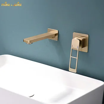 Щетка для ванной комнаты, золотой кран для раковины, настенный кран для ванной комнаты, встроенный в стену кран для раковины с одной ручкой, кран для горячей и холодной воды для ванной комнаты