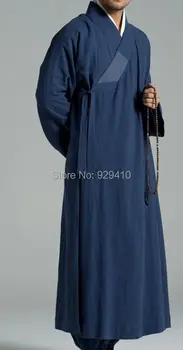 Буддийский хлопок и лен, длинная мантия шаолиньского монаха, одежда для медитации кунг-фу, одежда для боевых искусств, униформа, костюмы для буддизма, ЛЕТО, синий