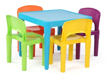 Набор из легкого пластикового стола и 4 стульев Humble Crew для детей, квадратный, синий/оранжевый/зеленый/желтый/фиолетовый