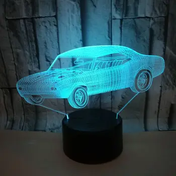 Ночной автомобиль, 3D Иллюзия, Прикроватная настольная лампа, Сенсорный выключатель, Меняющий цвет, Украшение, Ночная лампа, подарок на День рождения для детей, мальчиков