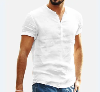 2023 Новая Летняя Мужская футболка с короткими рукавами из хлопка и льна со светодиодной подсветкой, Повседневная мужская футболка, Мужская дышащая Рубашка S-3XL