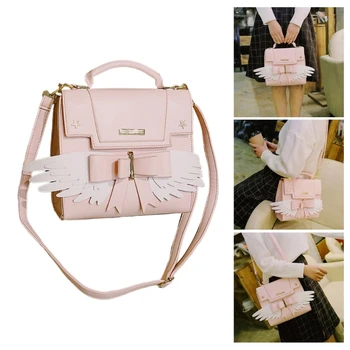 Женская сумка из искусственной кожи, Маленькая сумка через плечо, сумка с крыльями, Розовая сумка через плечо