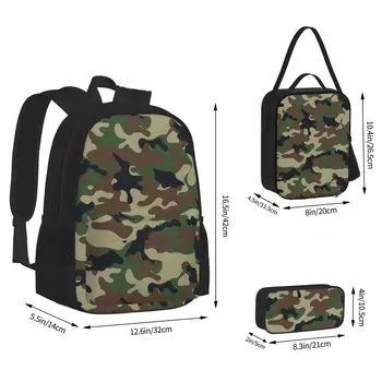 Зеленые армейские Камуфляжные рюкзаки Для мальчиков и девочек, сумка для книг, школьные сумки для студентов, Мультяшный детский рюкзак, сумка для ланча, сумка для ручек, набор из трех предметов