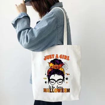 Просто сумка для покупок на Хэллоуин для девочек, Пучок для волос с очками, Подарочная сумка-тоут на плечо, многоразовые ЭКО летние большие сумки
