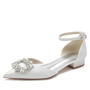 Белая женская обувь; Пикантные вечерние туфли-лодочки для невесты 2,5 см с острым носком, с круглым носком и пряжкой на высоком толстом каблуке