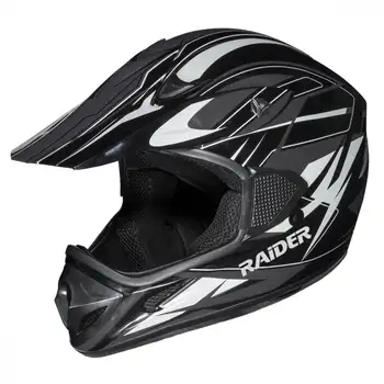 Шлем для мотокросса RX1 с открытым лицом, одобренный в горошек - Черный/Серебристый - XL